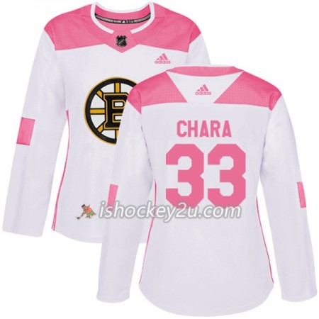 Dame NHL Boston Bruins Trøje Zdeno Chara 33 Adidas 2017-2018 Hvid Lyserød Fashion Authentic